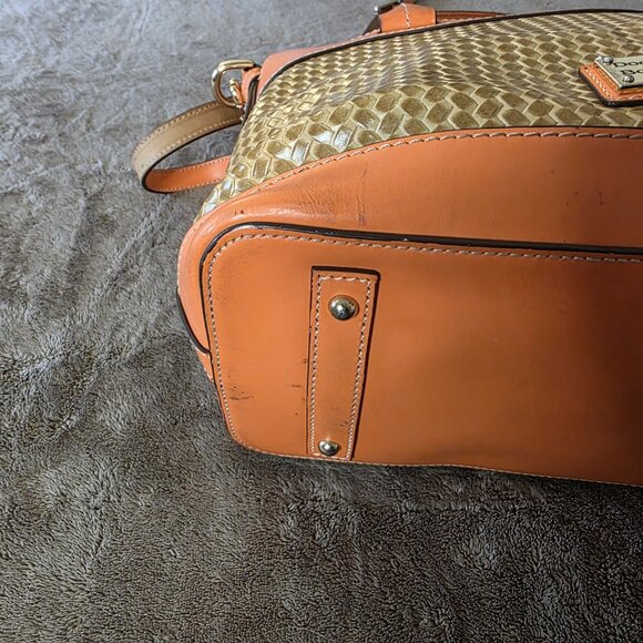 Dooney & Bourke Woven Embossed Satchel Crossbody Leather Coral Gold - Picture 9 of 16